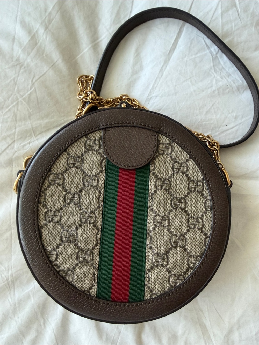 Gucci Brown GG Supreme Round Crossbody with Green and Red Web - Picture 6 of 8